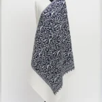 White & Navy Blue Embroidered Shawl